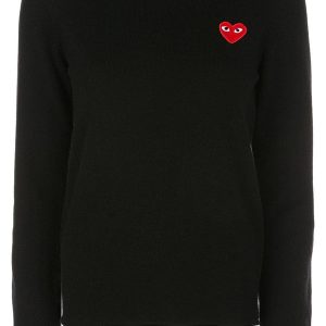 Womens Crewneck Pullover Red Heart  - Black