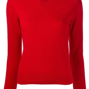 Womens V-Neck Pullover Sleeve Red Heart - Red