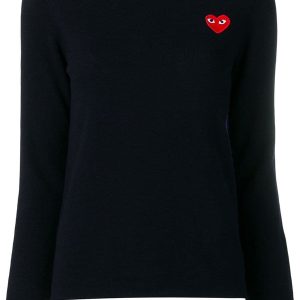 Womens Crewneck Pullover Red Heart - Navy