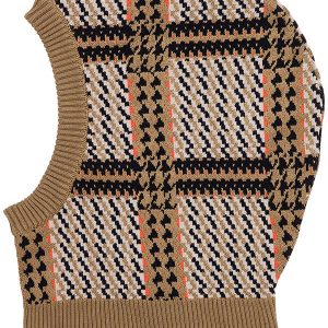 Dusk Knit Balaclava - Orange Mixed Checks