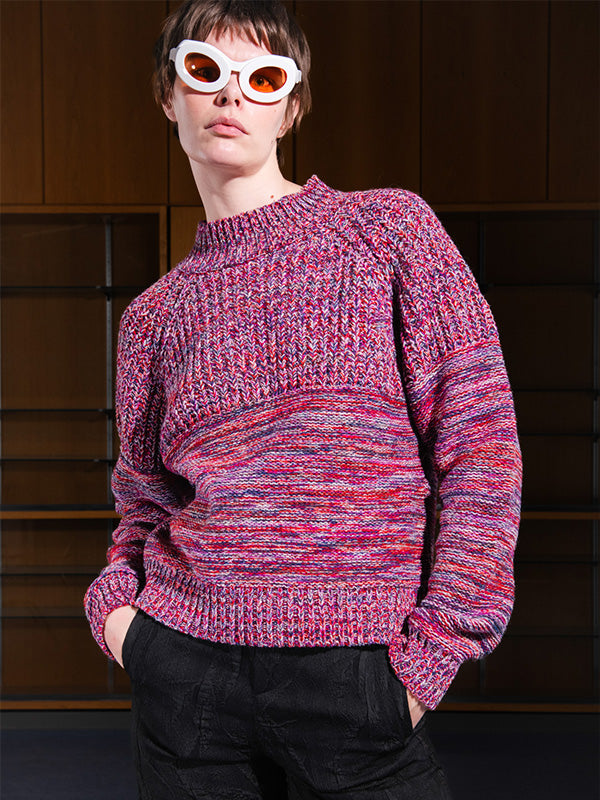 Six End Knit Jumper - Magenta Navy Orange Square - Image 3