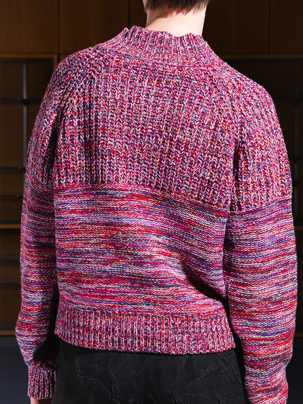 Six End Knit Jumper - Magenta Navy Orange Square - Image 4