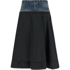 Midi Skirt - Black/Blue Denim