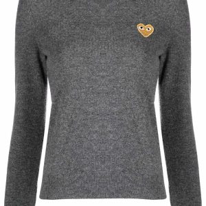 Womens V-Neck Pullover with Gold Heart - Med Grey