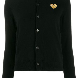 Womens Wool Cardigan Gold Heart - Black