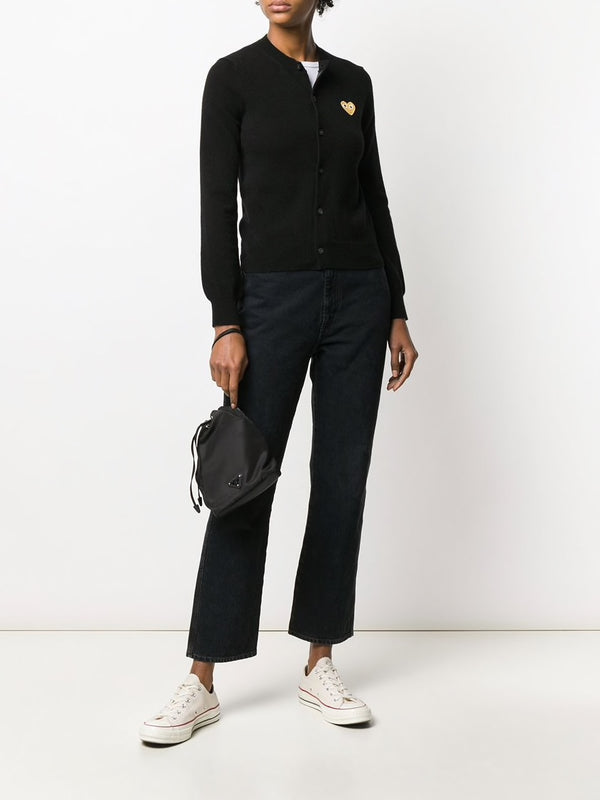 Womens Wool Cardigan Gold Heart - Black - Image 2