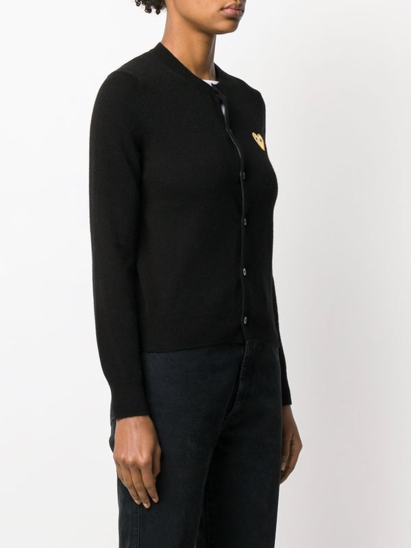 Womens Wool Cardigan Gold Heart - Black - Image 3