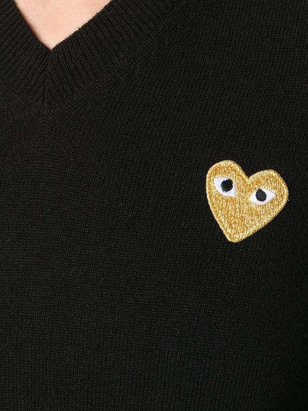 Womens V-Neck Pullover with Gold Heart - Black - Image 5